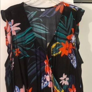 Black floral midi faux wrap dress size L